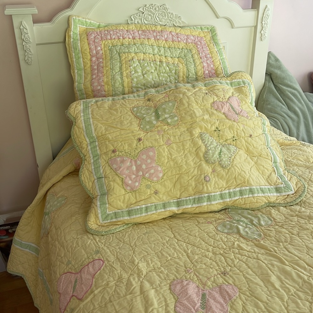 Pottery barn kids twin butterfly quilt and shams